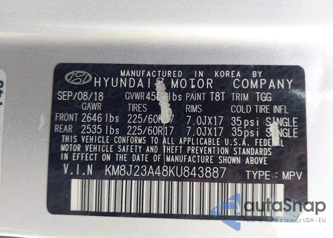 2019 Hyundai Tucson Se из США, поврежденный, VIN KM8J23A48KU843887